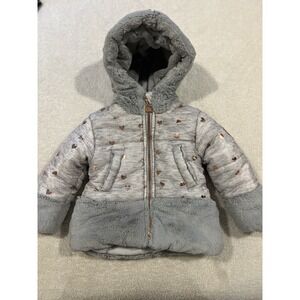 Infant 18 Months Girls Betsy Johnson‎ Winter Jacket Gray And Rose Gold Hearts